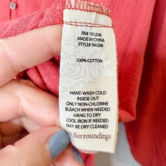 Soft Surroundings Red Gauzy Women’s Plus Button Henley Popover Tunic Top Sz 3X - Picture 6 of 11